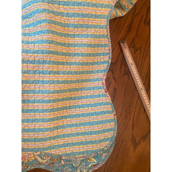 Quilted King Size Bedspread Reversible Floral & Striped Bright Teal Yellow and P - Picture 4 of 6